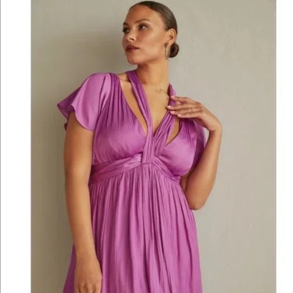 Anthropologie Deep V Neck Vibrant Mini Dress